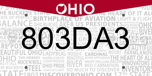 803DA3 Ohio License Plate
