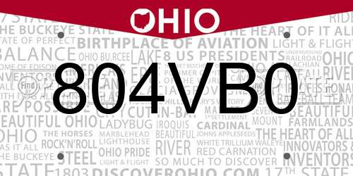 804VB0 Ohio License Plate