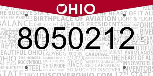 8050212 Ohio License Plate