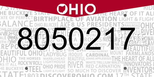 8050217 Ohio License Plate