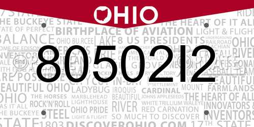 80502I2 Ohio License Plate