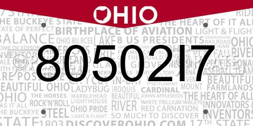 80502I7 Ohio License Plate