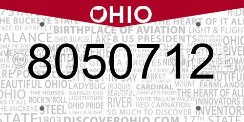 8050712 Ohio License Plate