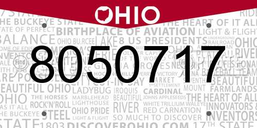 8050717 Ohio License Plate