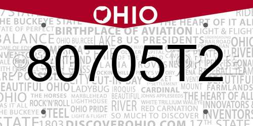 80705T2 Ohio License Plate