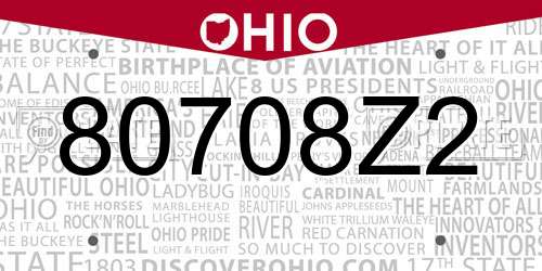 80708Z2 Ohio License Plate