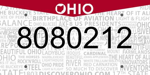 8080212 Ohio License Plate