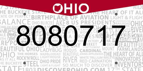 8080717 Ohio License Plate