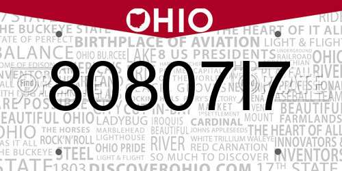 80807I7 Ohio License Plate