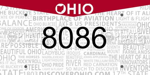 8086 Ohio License Plate
