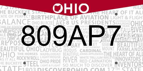 809AP7 Ohio License Plate
