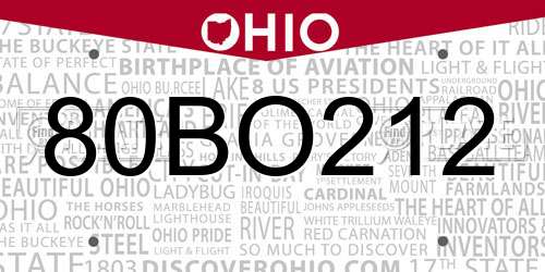 80BO212 Ohio License Plate