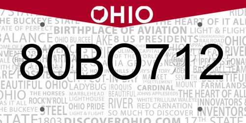 80BO712 Ohio License Plate