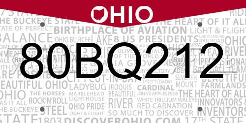 80BQ212 Ohio License Plate
