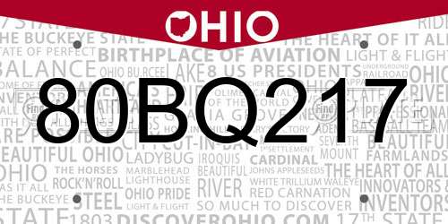 80BQ217 Ohio License Plate