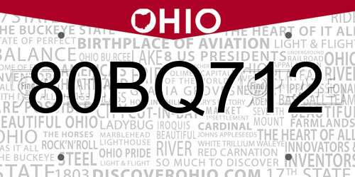 80BQ712 Ohio License Plate