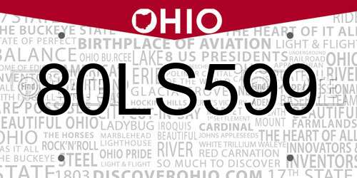 80LS599 Ohio License Plate