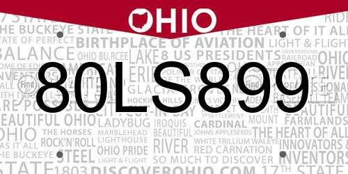 80LS899 Ohio License Plate