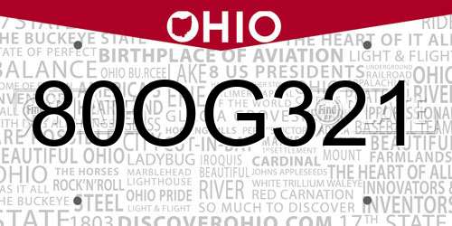 80OG321 Ohio License Plate