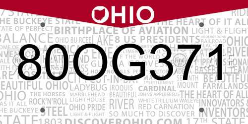 80OG371 Ohio License Plate