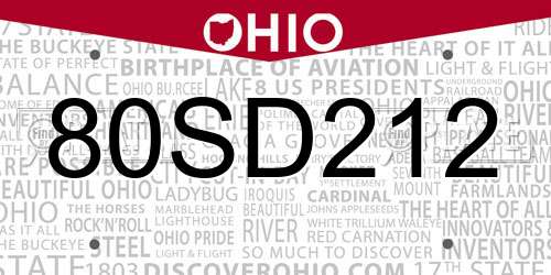 80SD212 Ohio License Plate