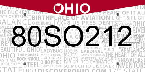 80SO212 Ohio License Plate