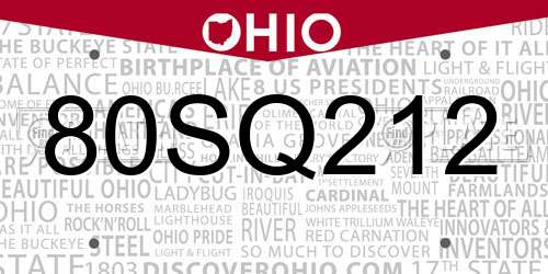 80SQ212 Ohio License Plate