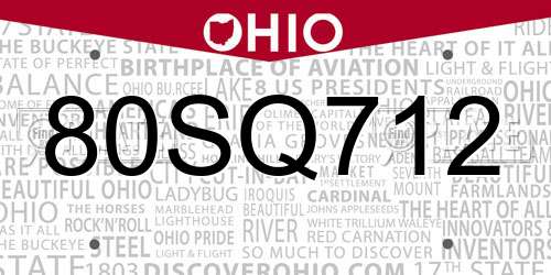 80SQ712 Ohio License Plate