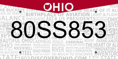 80SS853 Ohio License Plate