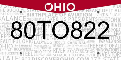 80TO822 Ohio License Plate