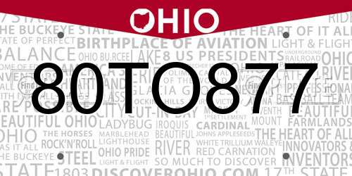 80TO877 Ohio License Plate