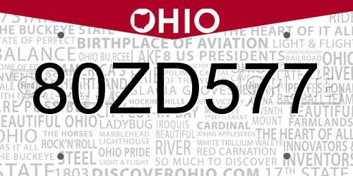 80ZD577 Ohio License Plate