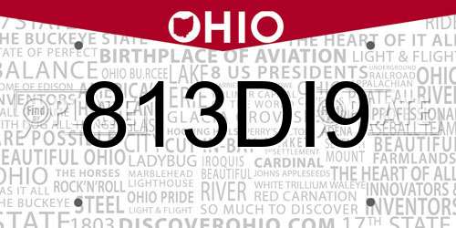 813DI9 Ohio License Plate