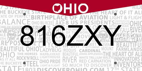 816ZXY Ohio License Plate