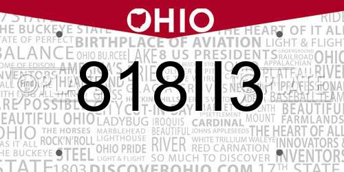 818II3 Ohio License Plate