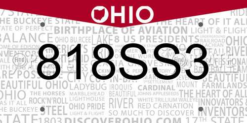 818SS3 Ohio License Plate