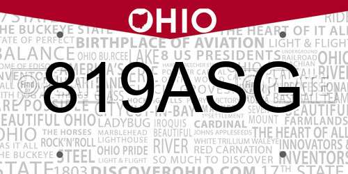 819ASG Ohio License Plate