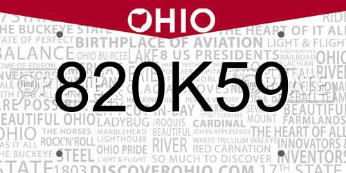 820K59 Ohio License Plate