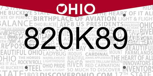 820K89 Ohio License Plate