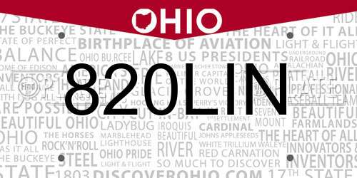 820LIN Ohio License Plate