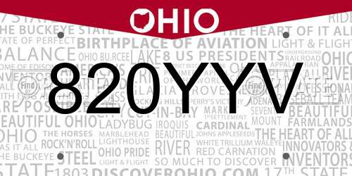 820YYV Ohio License Plate