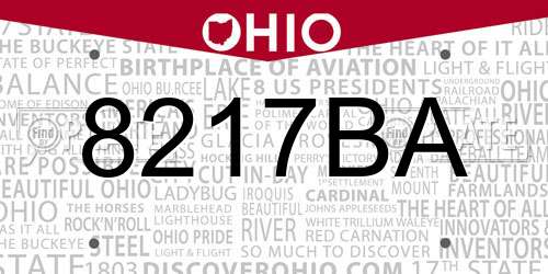 8217BA Ohio License Plate