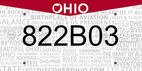 822B03 Ohio License Plate