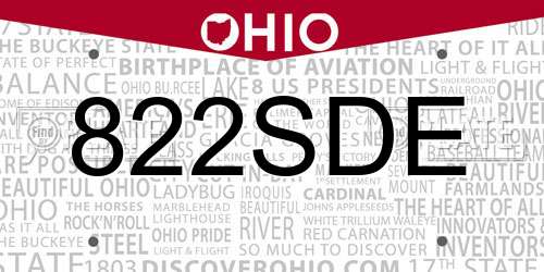 822SDE Ohio License Plate