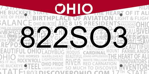 822SO3 Ohio License Plate
