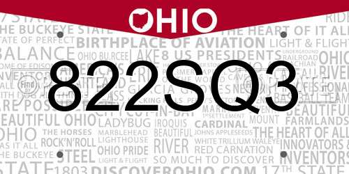 822SQ3 Ohio License Plate