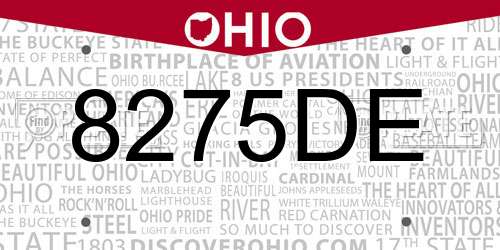 8275DE Ohio License Plate