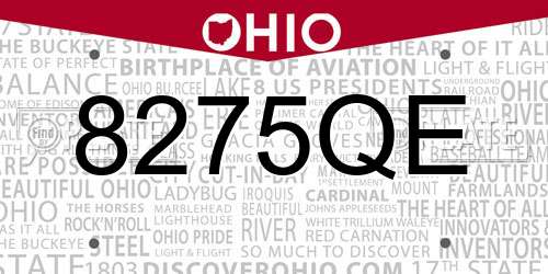 8275QE Ohio License Plate
