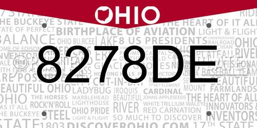 8278DE Ohio License Plate