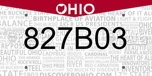 827B03 Ohio License Plate